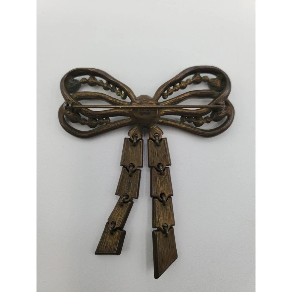 Vtg Heidi Daus Mult Color Crystal Articulated Bow Estate Brooch Pin